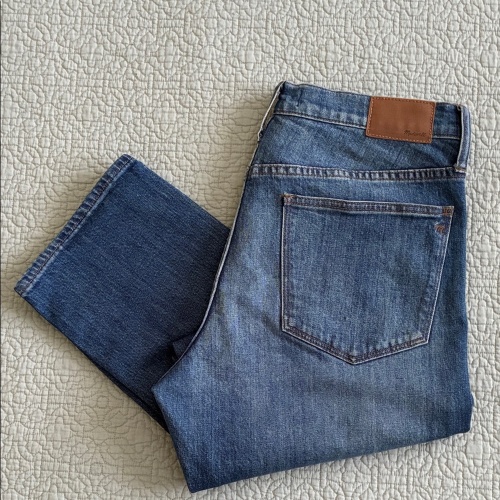 Madewell Women's Cropped Straight Leg Blue Jeans Denim Pants Distressed